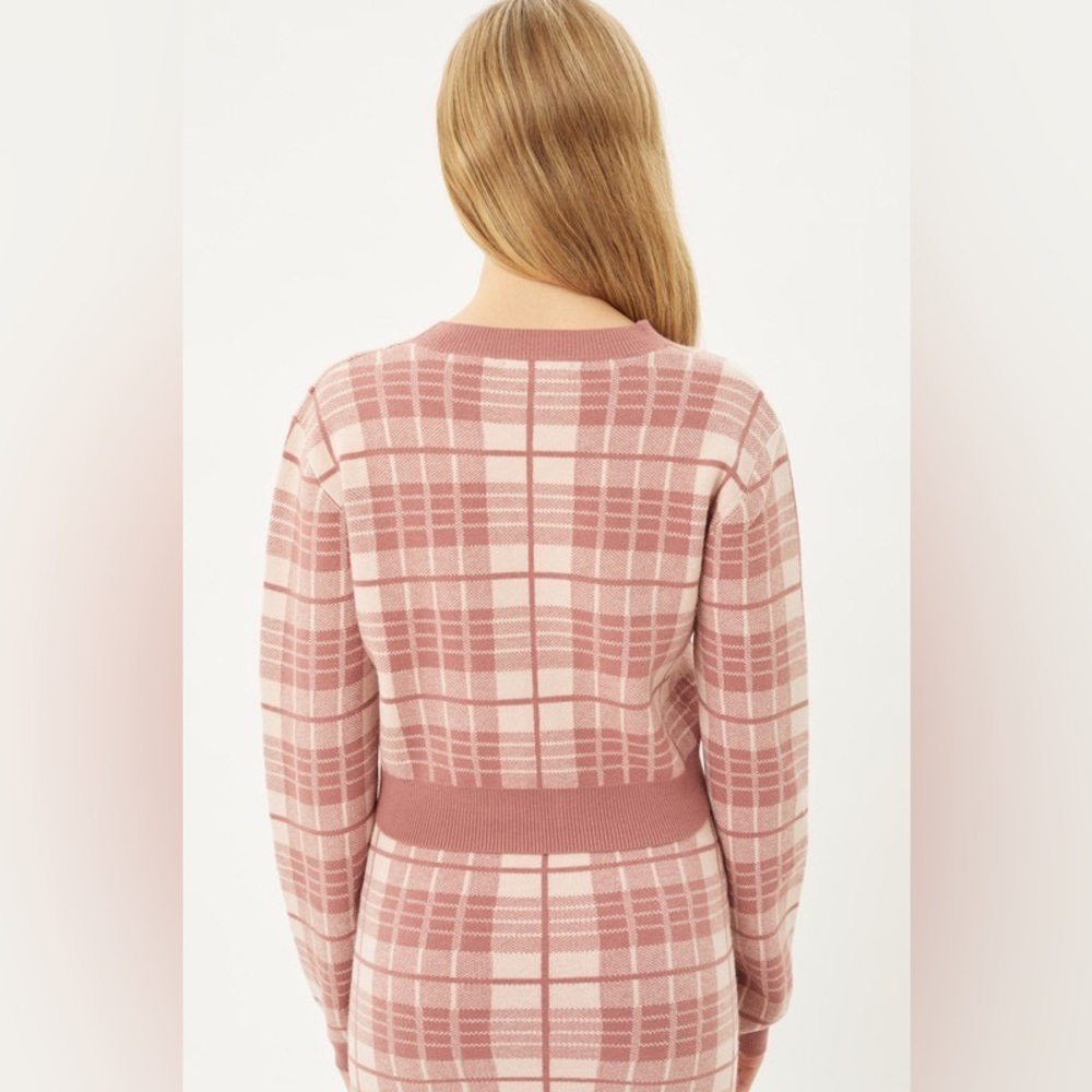 Solid Plaid Snug Waist Casual Cropped Cardigan - Picture 4 of 4